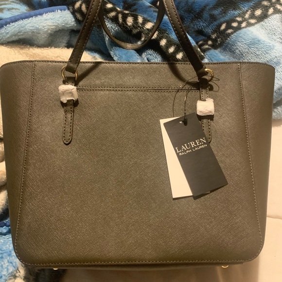 Ralph Lauren leather tote bag, olive green - Picture 2 of 3